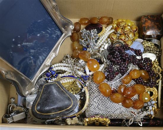 A quantity of mixed items including silver photograph frames, Omega wrist watch, silver and costume jewellery etc.